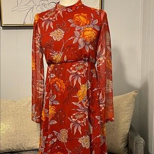 ASOS Boho Midi burgundy- red floral dress size 4